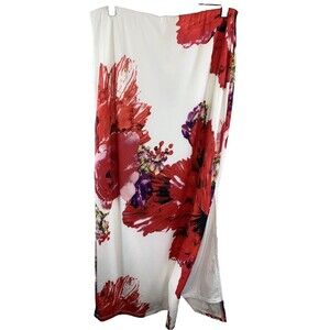 Catherine Malandrino Women's Size L Maxi Skirt Floral A Line Side Slit Stretch